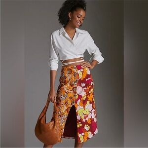 Anthropologie Mauve Button Front Cutout Midi Skirt